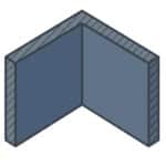 Schéma d'un angle rentrant : coin intérieur entre deux murs
