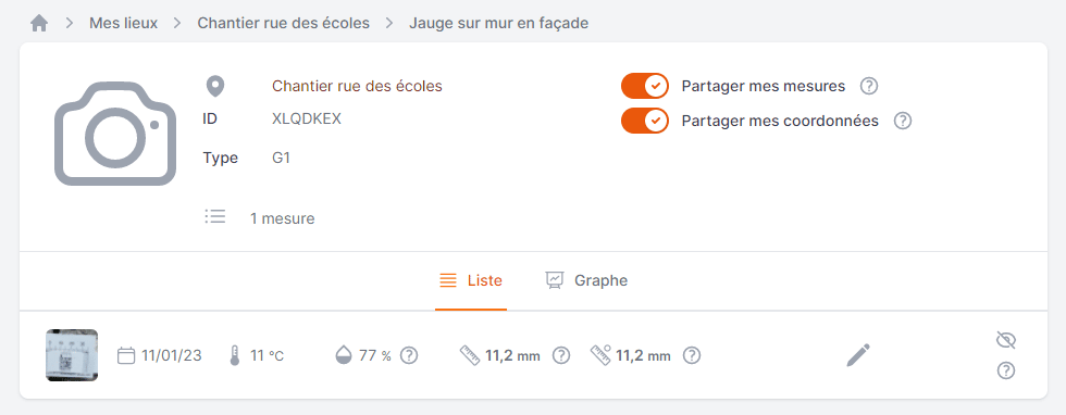 ajouter une mesure dans l'application