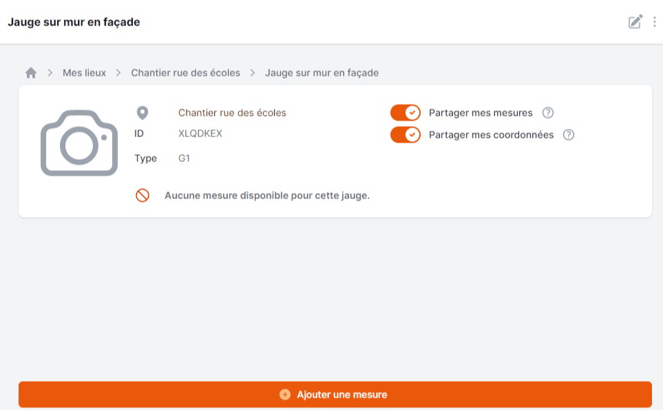 ajouter une mesure dans l'application