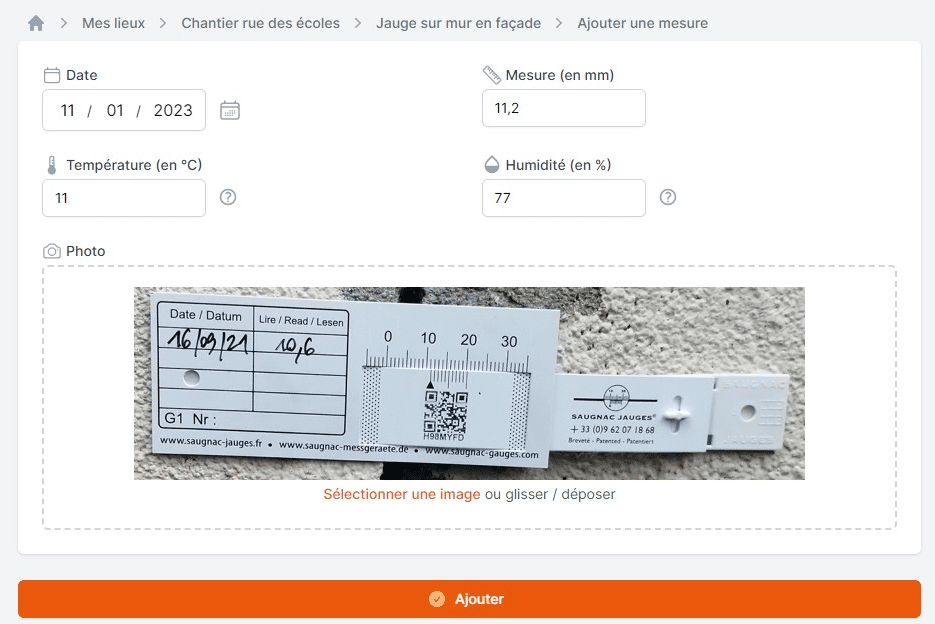 ajouter une mesure dans l'application