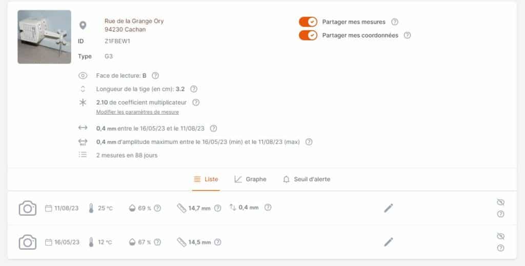 Application suivi mesures G3