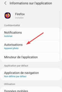 Paramètres application Firefox